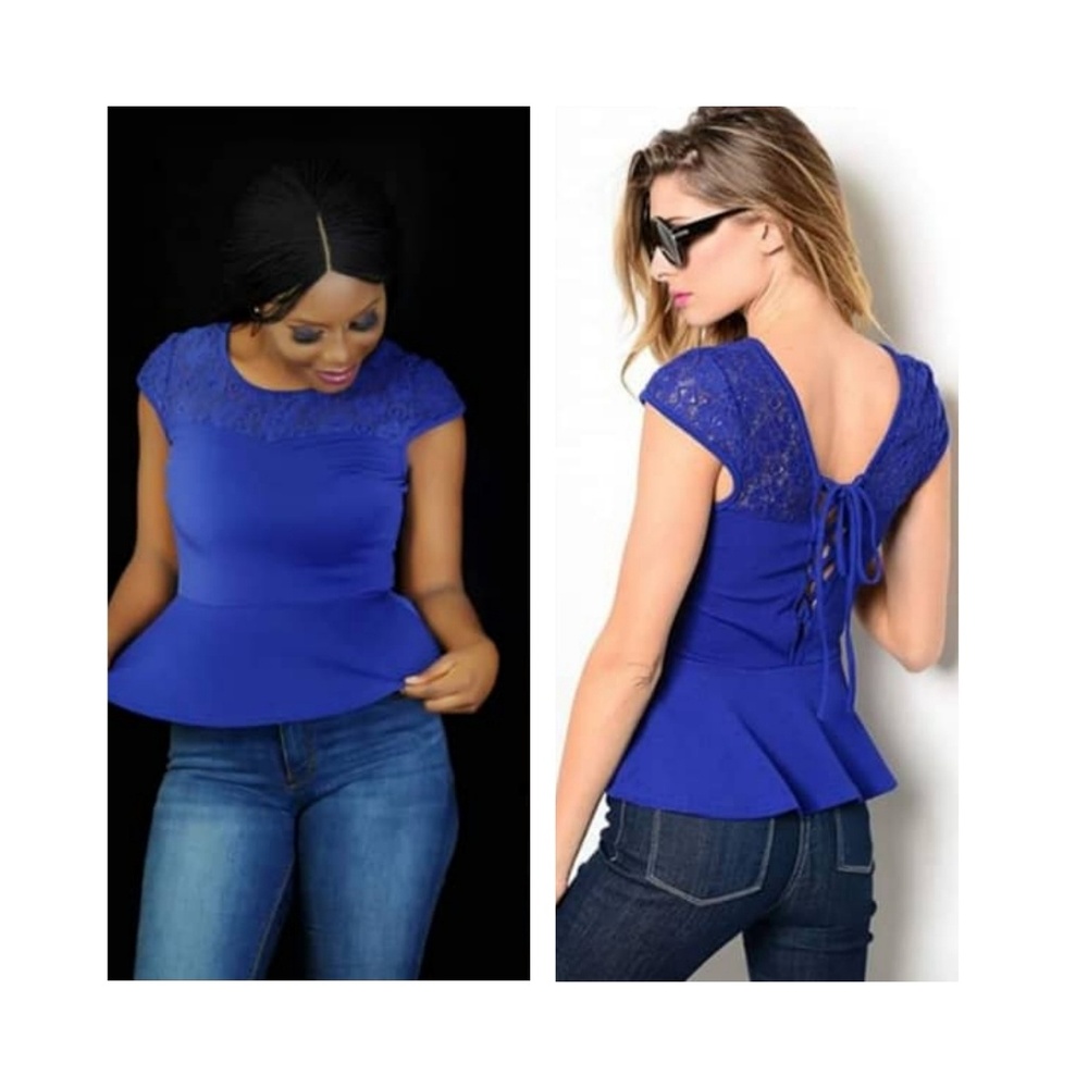 💕Lovely Royal Blue Peplum Top - Picture 3 of 5